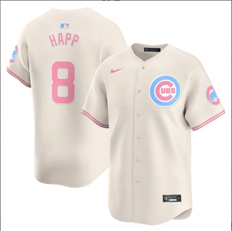 Men Chicago Cubs #8 Happ cream 2024 Nike MLB jersey